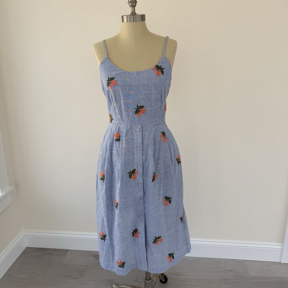 JOA Just One Answer Dress Striped Size M Coastal Cowgirl Embroidered Flowers